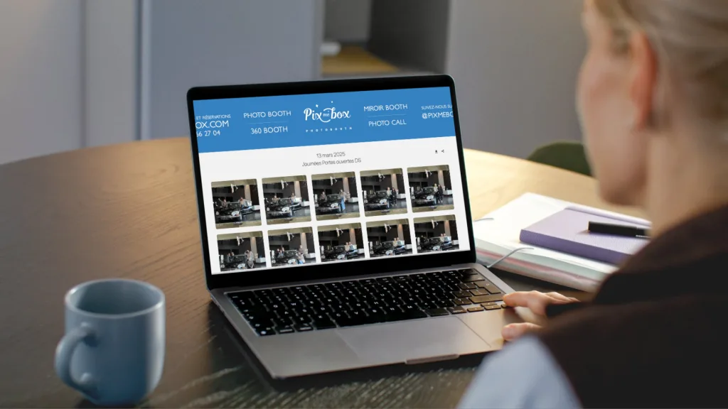 Galerie photo en ligne PixMeBox – interface personnalisée pour événement d’entreprise