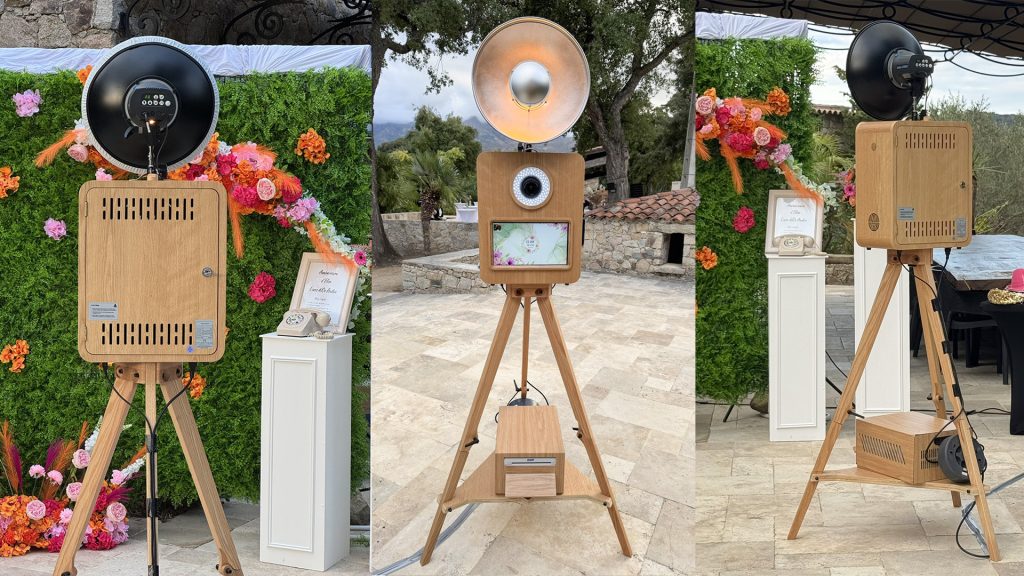 Borne photo PixMeBox Boho Chic en bois véritable lors d’un événement professionnel