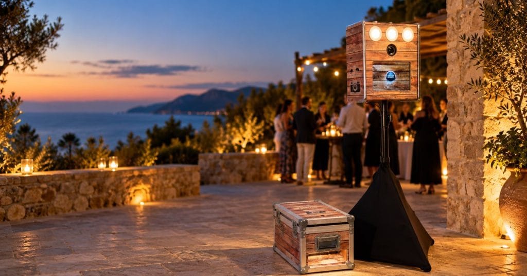 Borne photo installée sur une terrasse face à la mer en Corse-du-Sud